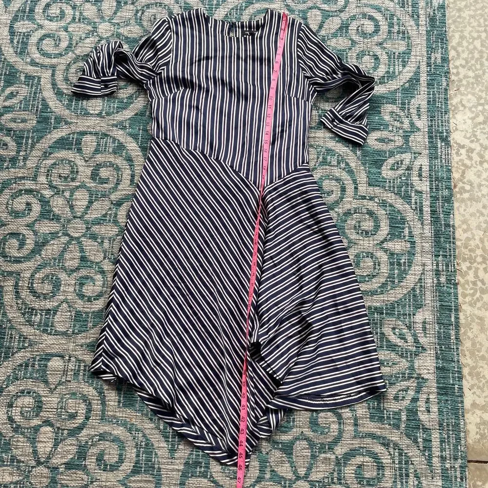 Banana‎ Republic Asymmetrical Blue Striped Satin Dress - Size 8